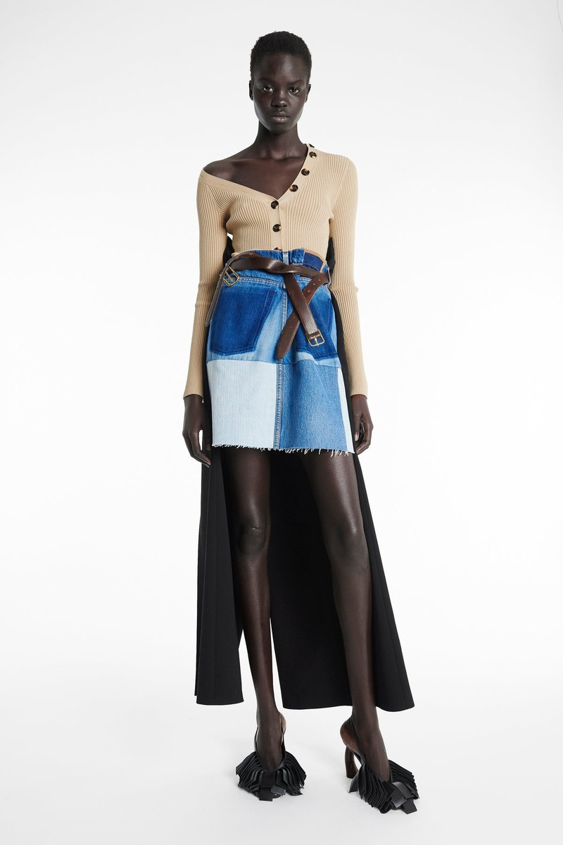 UPCYCLED DENIM SKIRT WITH PANT DETAIL BLUE 1