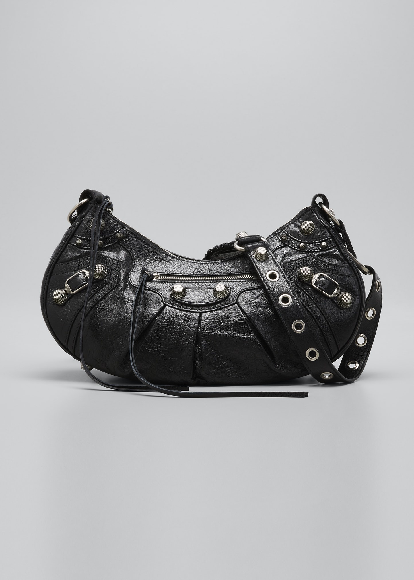 Cagole Studded Texture Leather Shoulder Bag - 1