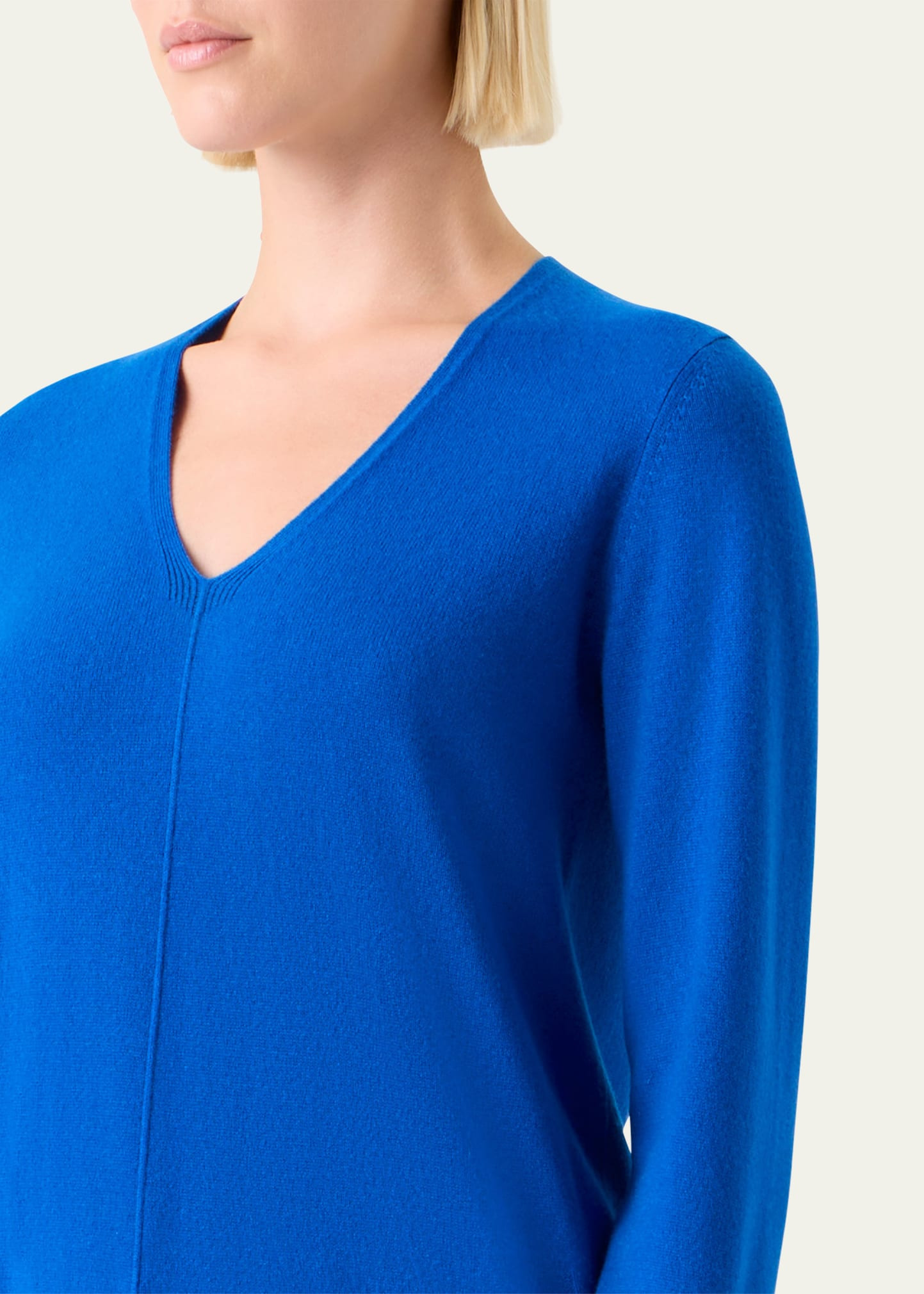 V-Neck Pure Cashmere Knit Sweater - 5