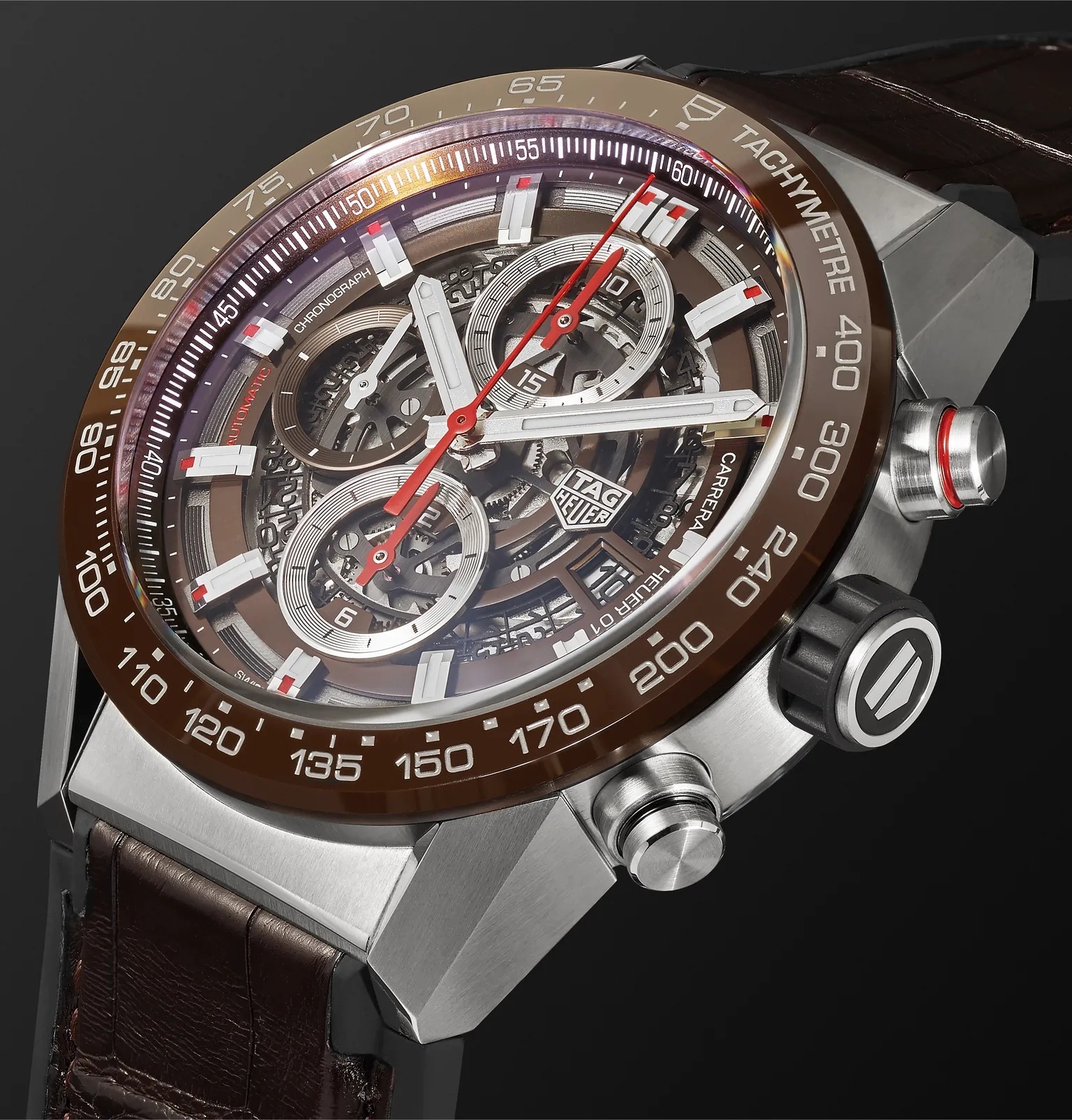 Carrera Automatic Chronograph 43mm Stainless Steel, Ceramic and Alligator Watch, Ref. No. CAR201U.FC - 4