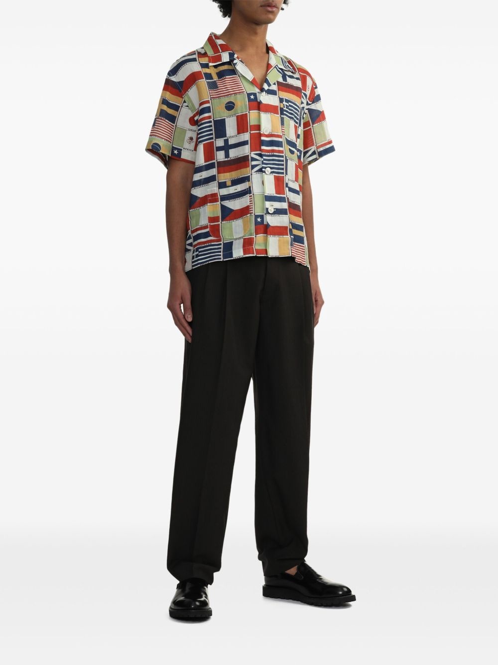 flag-print linen shirt - 2