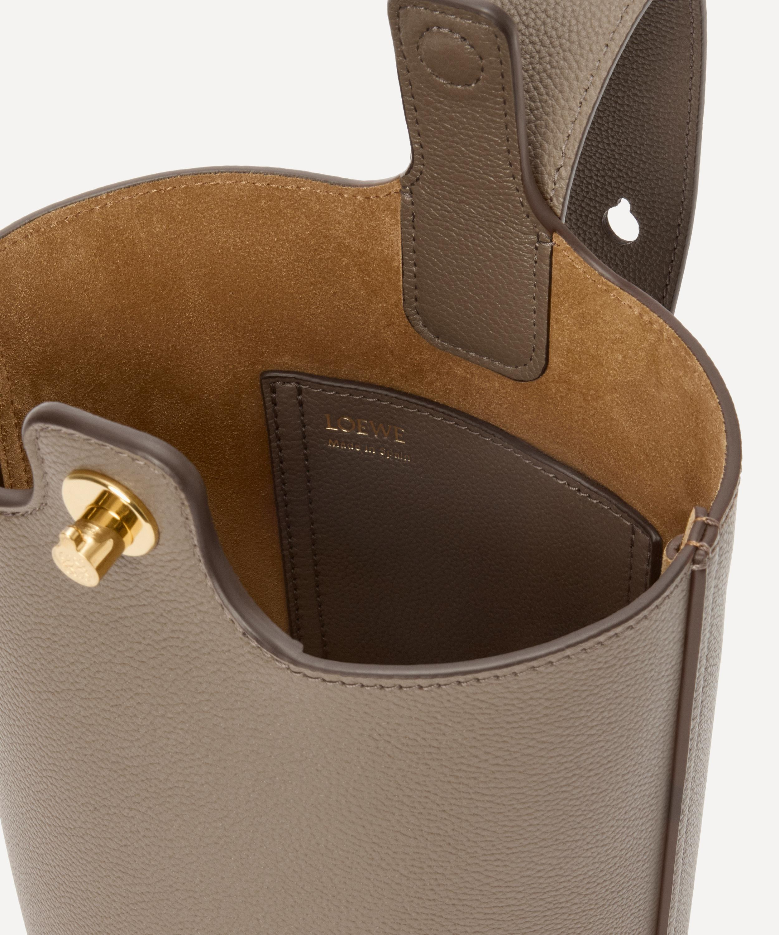 Mini Pebble Taupe Leather Bucket Bag - 6