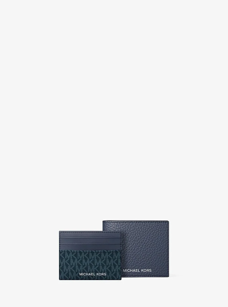 Pebbled Leather Billfold Wallet and Signature Logo Card Case Gift Set - 1