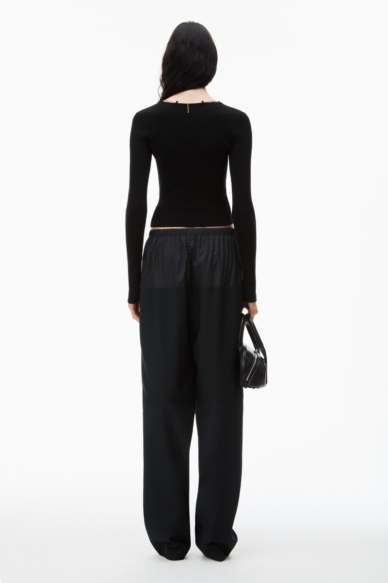 merino wool v neck pullover with logo nameplate 4