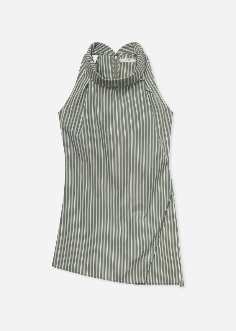 Sleeveless Cowl Neck Top in Striped Poplin 1