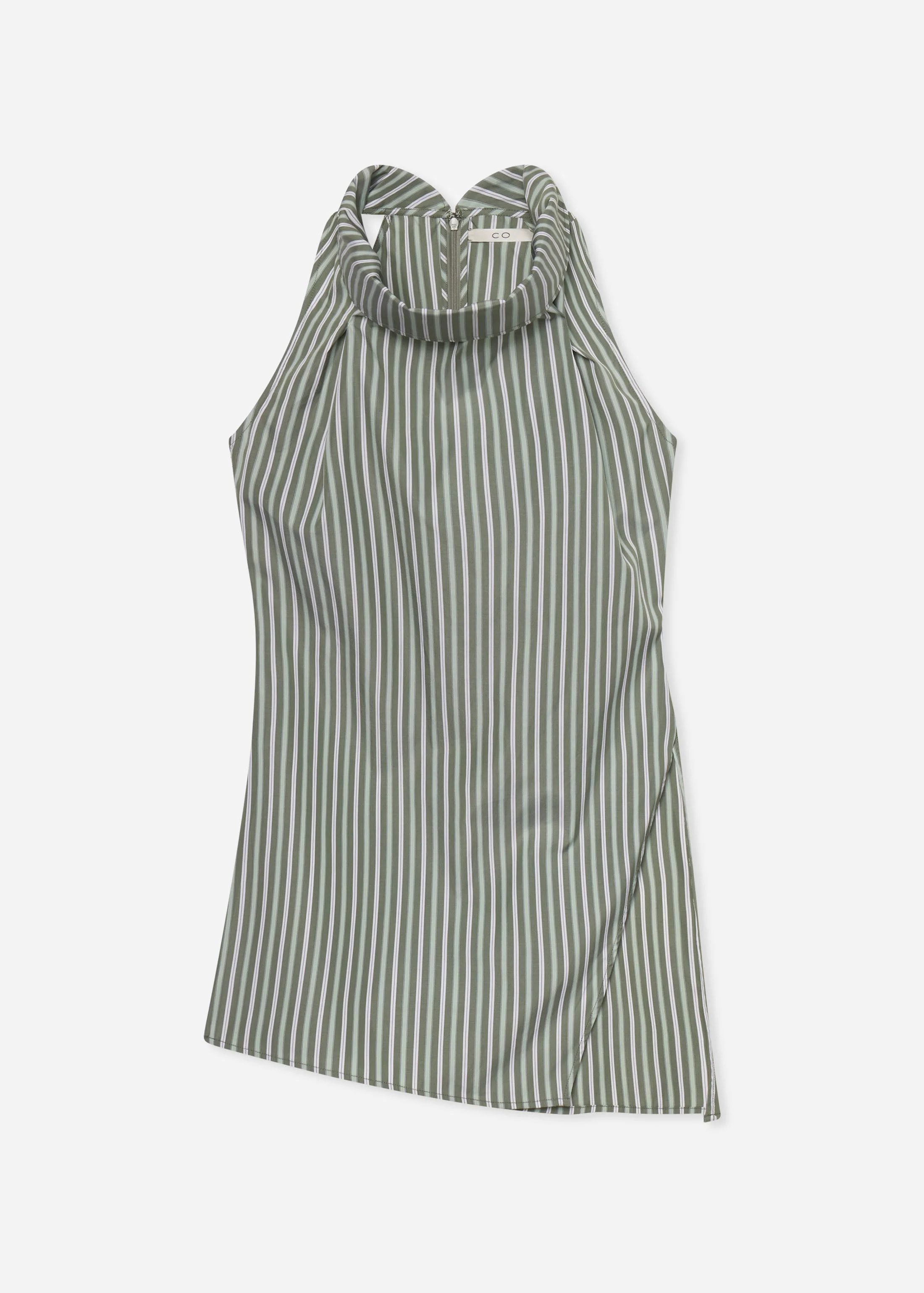 Sleeveless Cowl Neck Top in Striped Poplin - 1