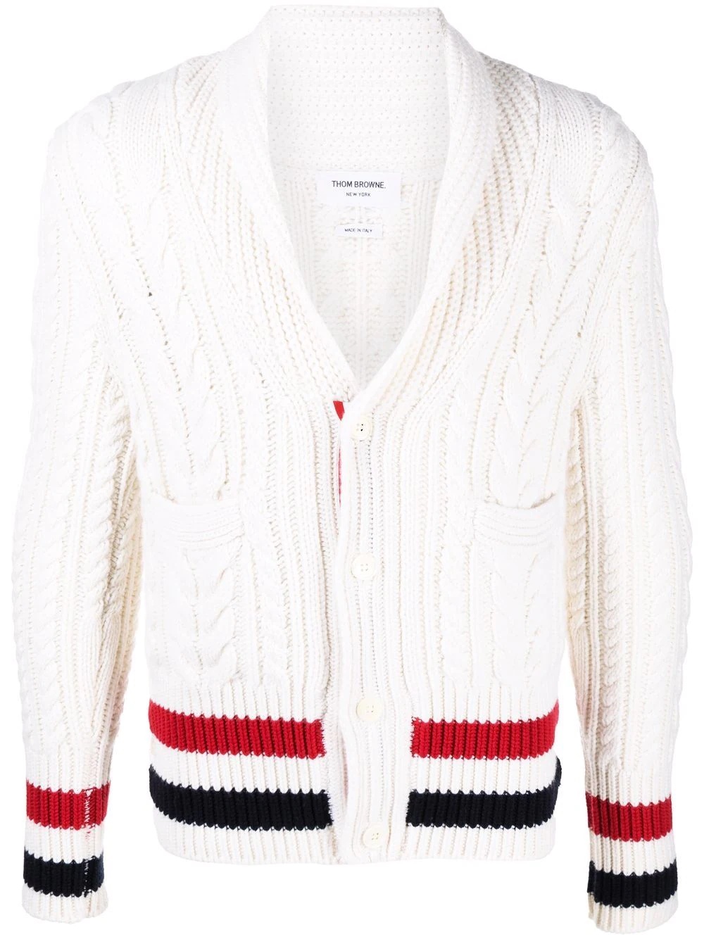 RWB-stripe cable-knit cardigan - 1