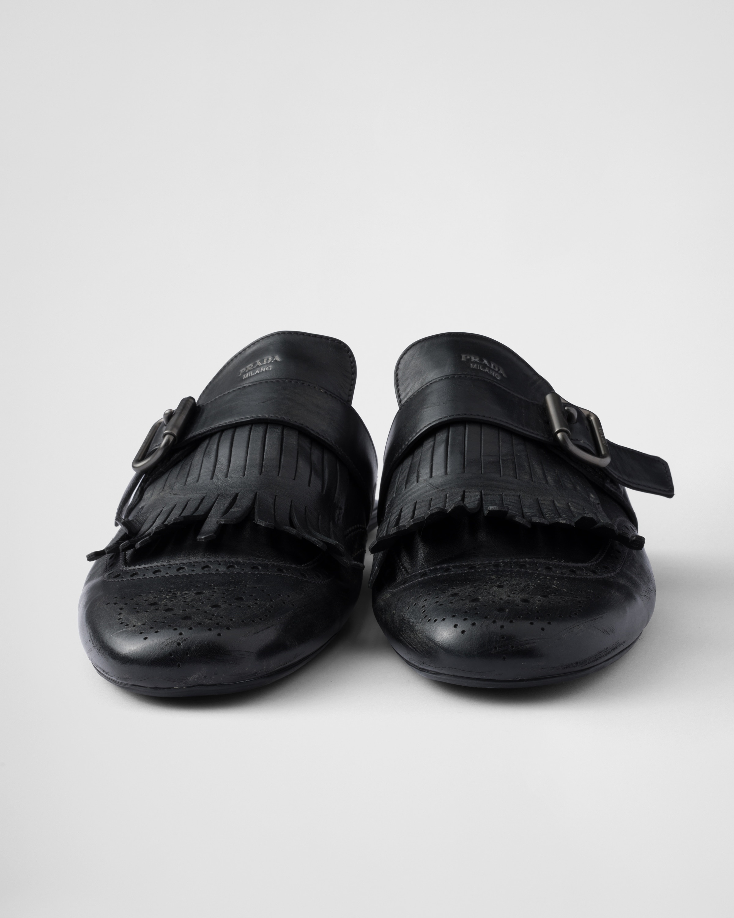 Fringed monk strap leather mules - 5