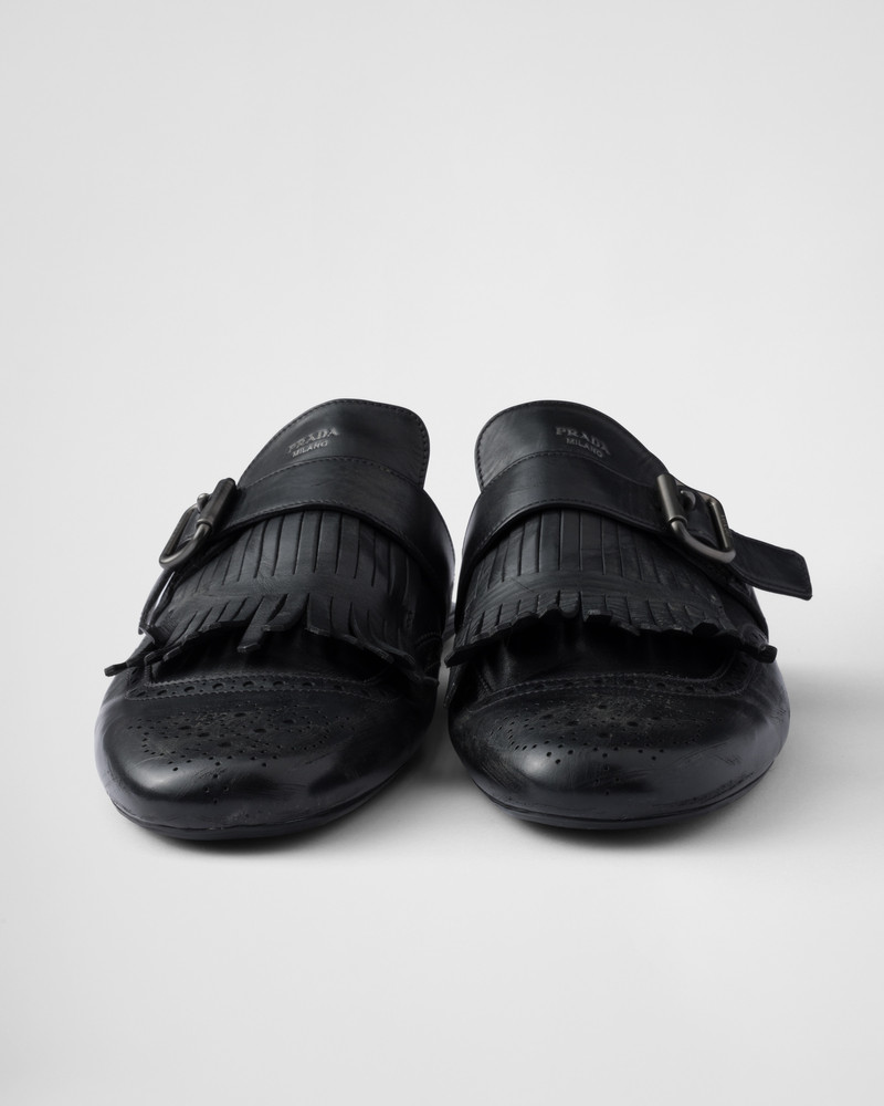Fringed monk strap leather mules 6