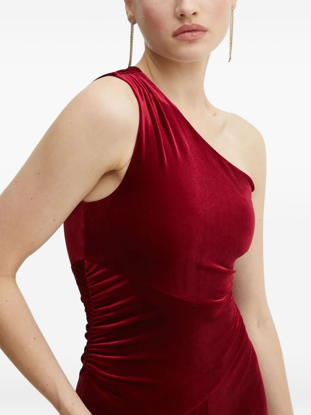 one-shoulder velvet jumpsuit - 4