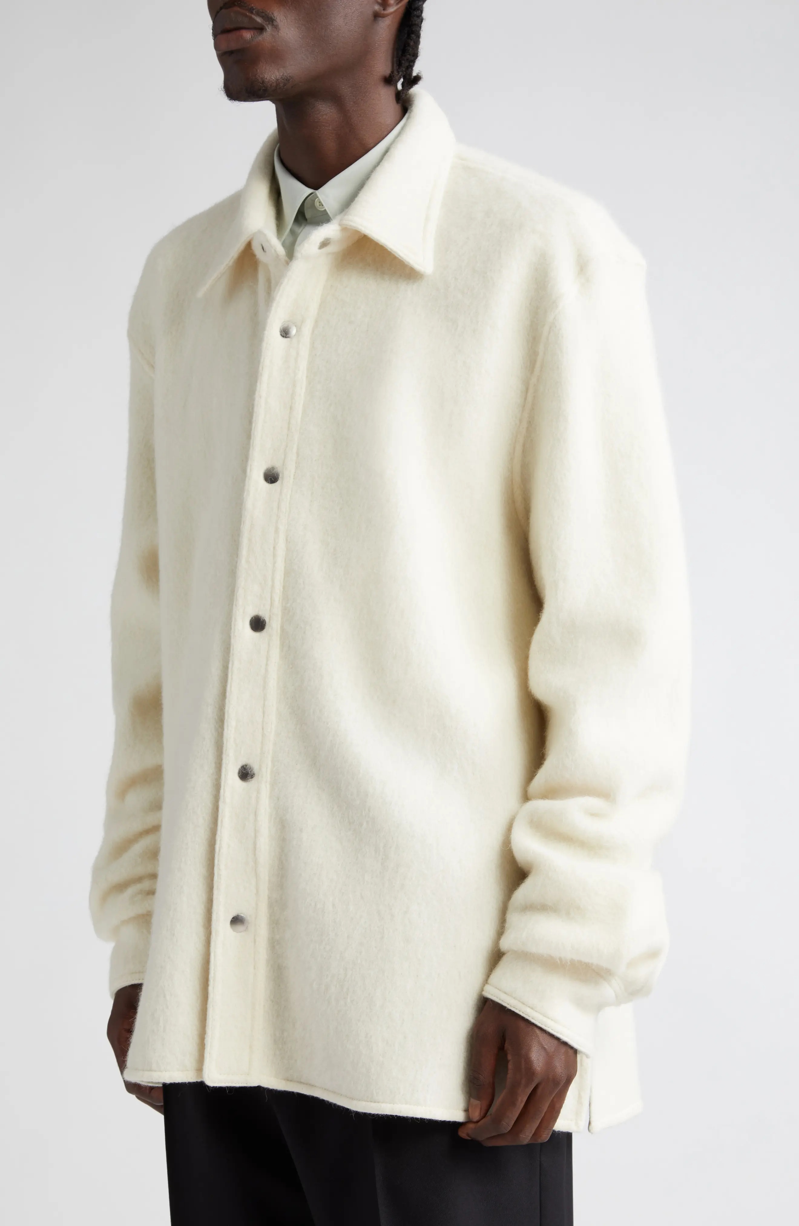 Long Sleeve Alpaca & Wool Snap-Up Shirt - 5