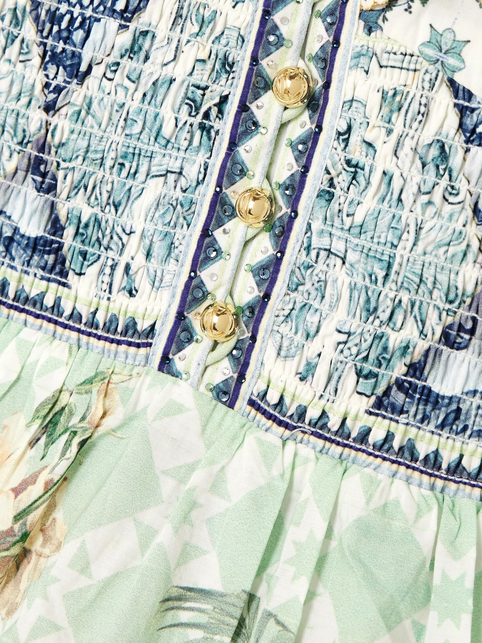 Cutout ruffled printed organic cotton mini dress Blue - 4