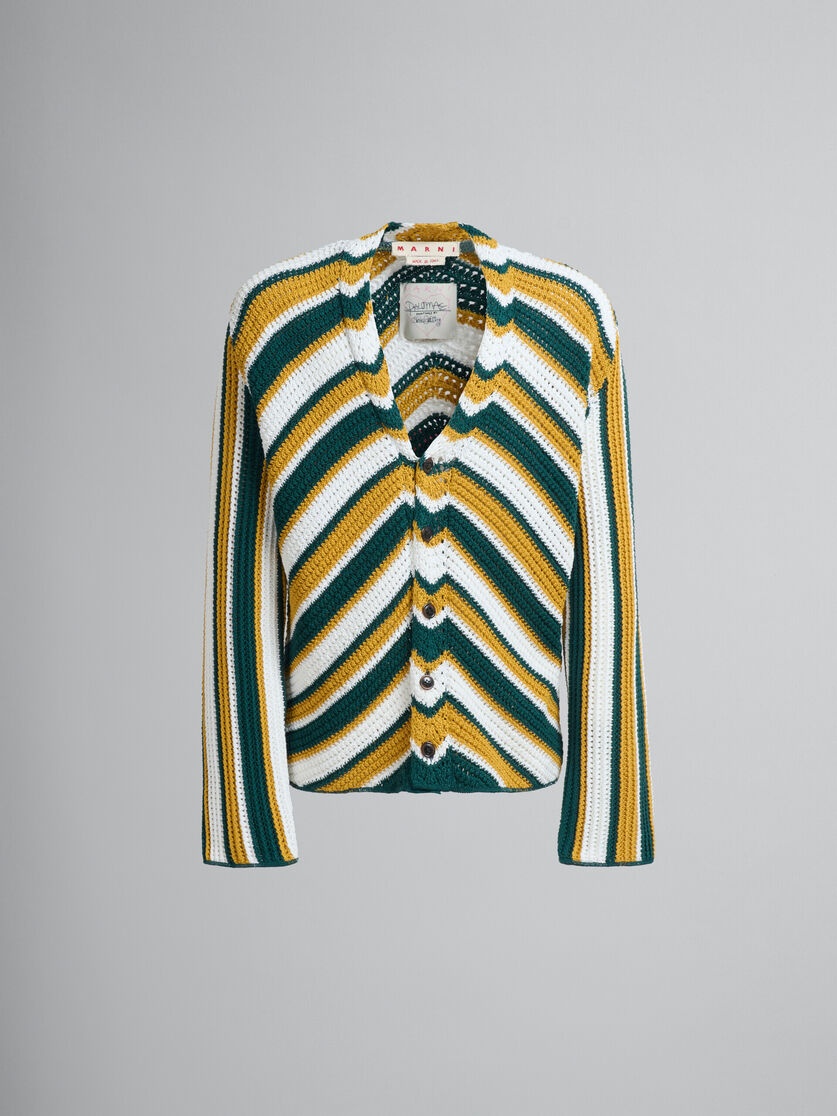 TEAL AND YELLOW CROCHET CARDIGAN WITH CHEVRON PATTERN - 2