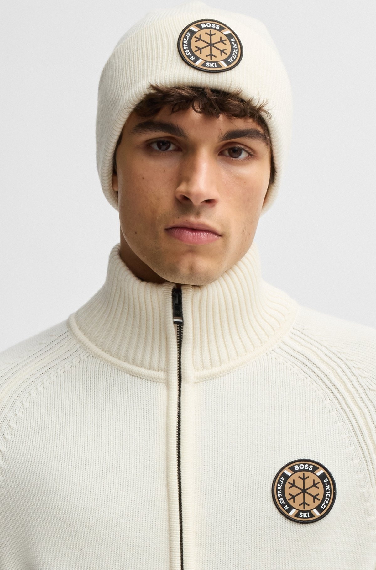 BOSS SKI VIRGIN-WOOL BEANIE HAT WITH LOGO BADGE - 4