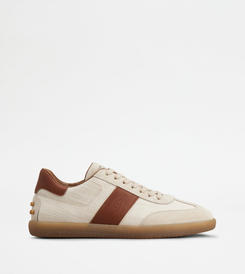 TOD'S TABS SNEAKERS IN FABRIC AND SUEDE - BEIGE, BROWN 1