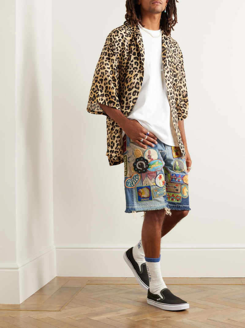 Kapital Straight-Leg Appliquéd Patchwork Denim Shorts outlook