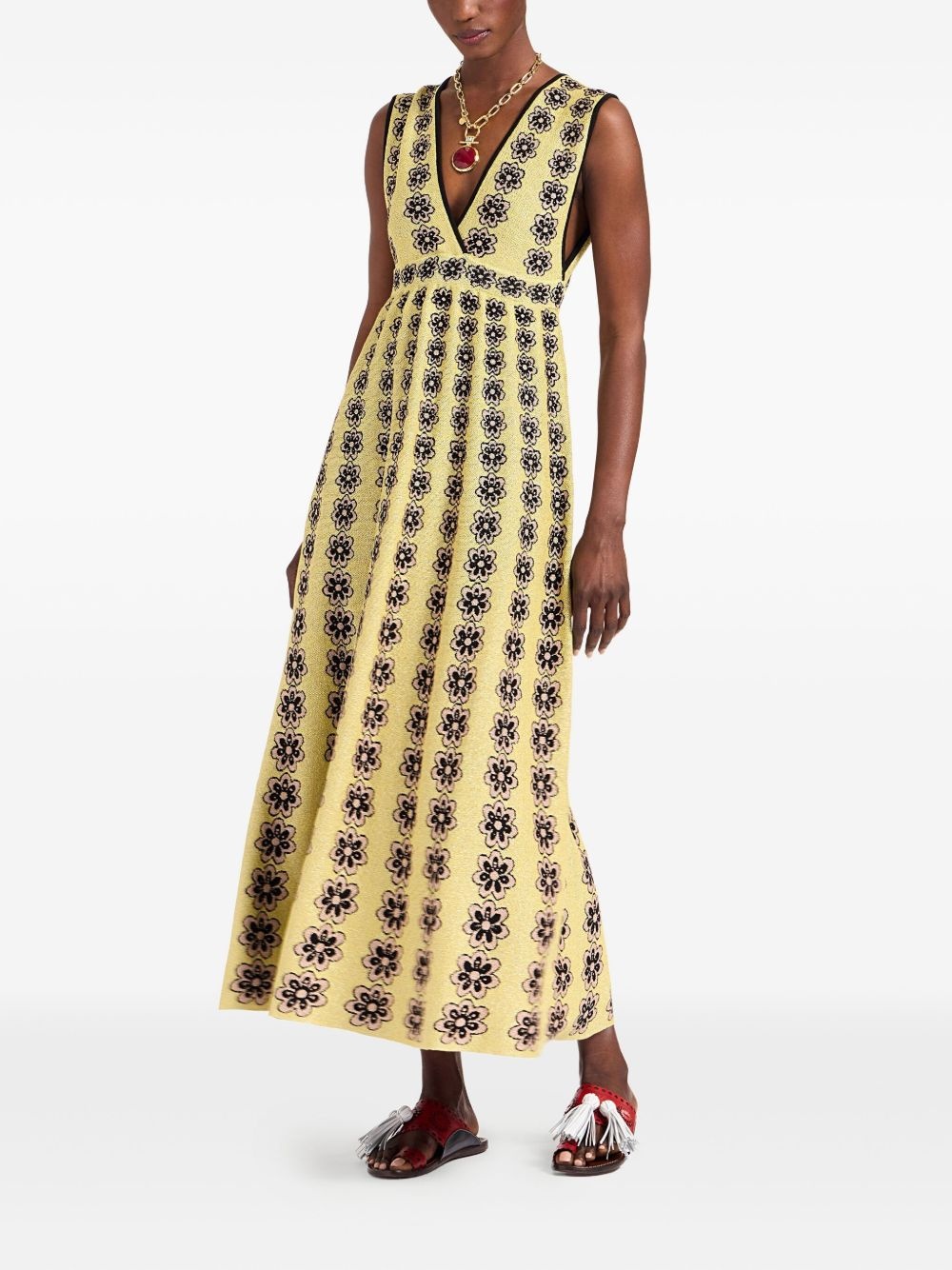 Caper floral-embroidered V-neck maxi dress - 2