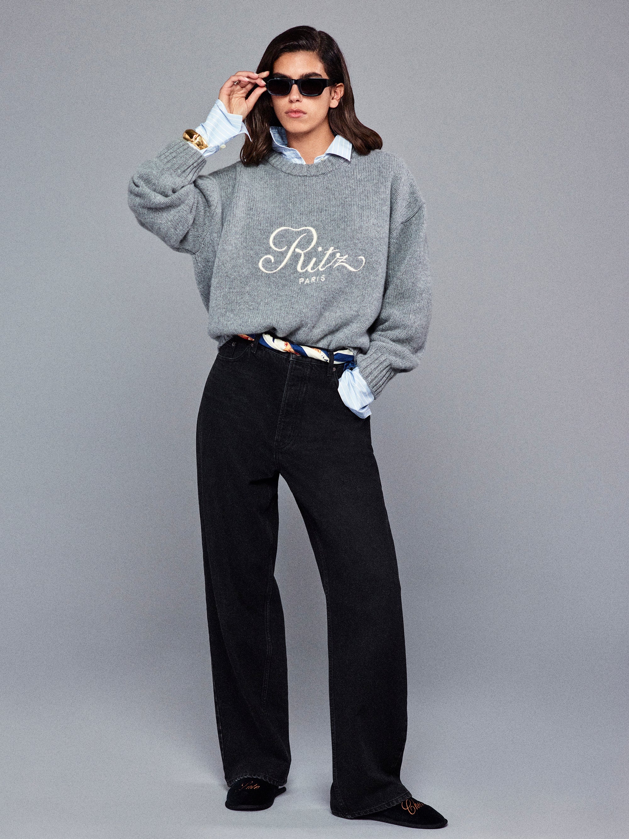 Ritz Unisex Cashmere Sweater in Grey Melange - 2