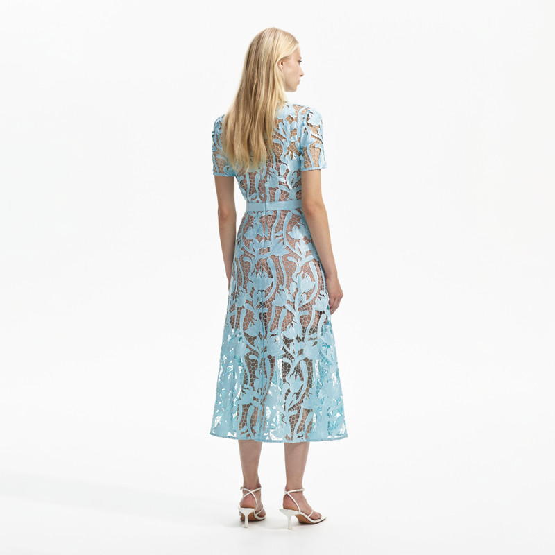 self-portrait Light Blue Lace Midi Dress outlook