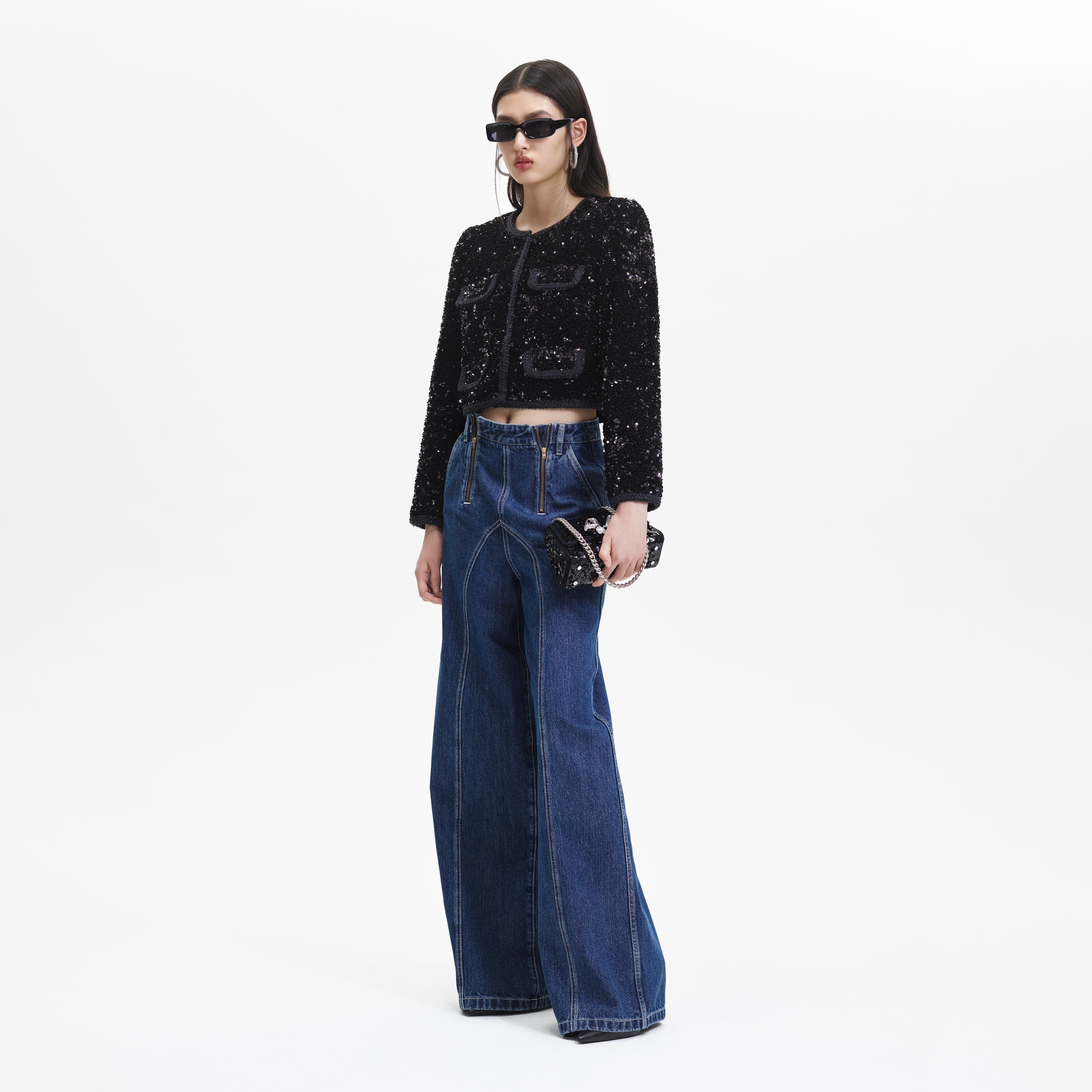 Black Sequin Cropped Jacket - 2
