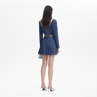 self-portrait Pleated Denim Mini Skirt outlook
