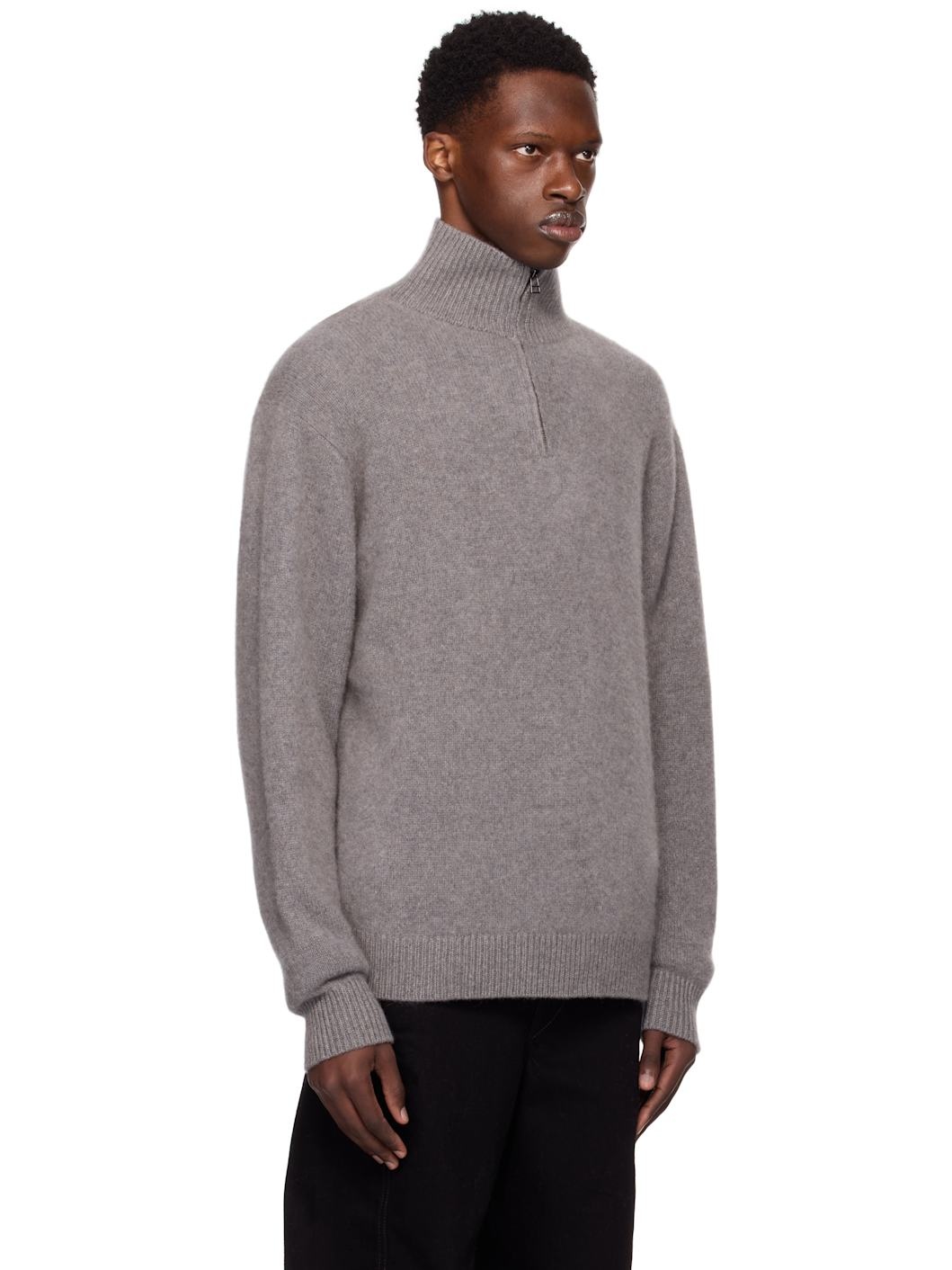 Gray Relaxed Half-Zip Sweater - 2