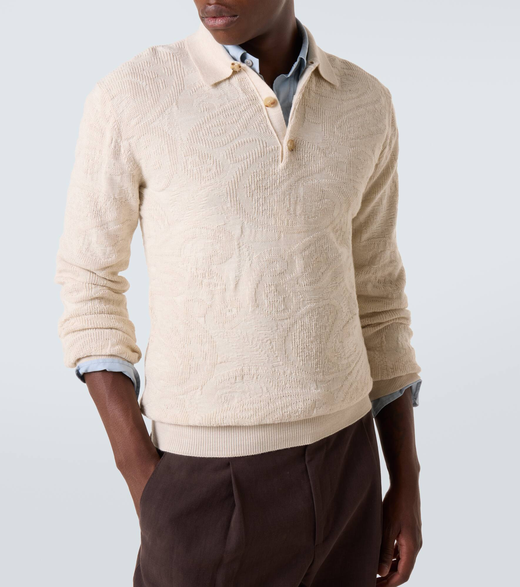 Jacquard wool-blend polo sweater - 5