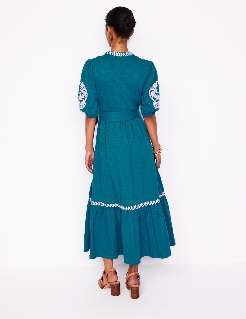 Amara Embroidered Jersey Dress-Deep Sea, Meadowsweet Pink 4
