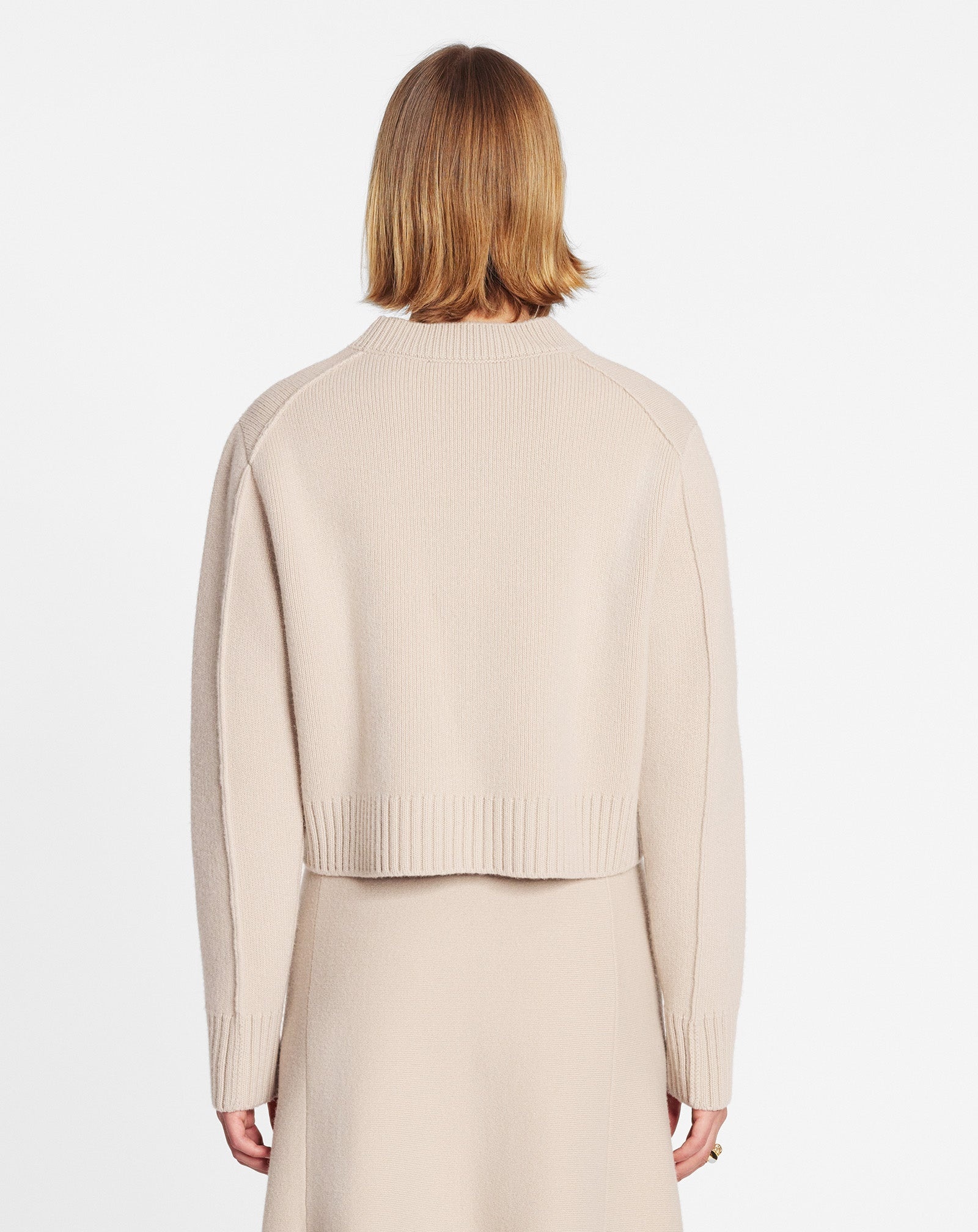 CROPPED WOOL AND CASHMERE CREWNECK SWEATER - 4