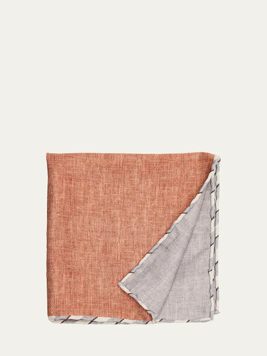 Men's Double-Face Stripe-Trim Silk Pocket Square - 1