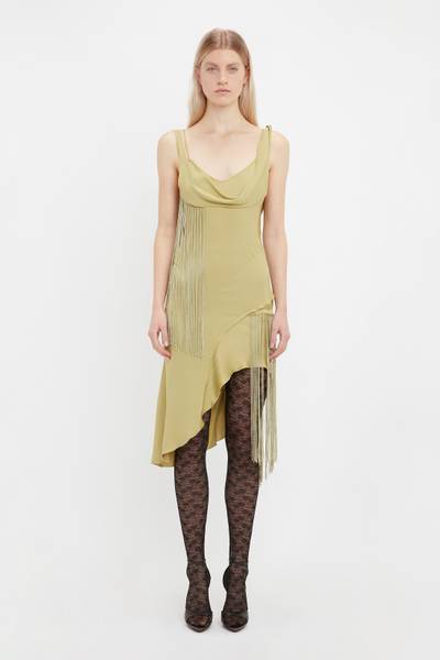 Victoria Beckham Asymmetric Fringe Mini Dress In Pear Green outlook