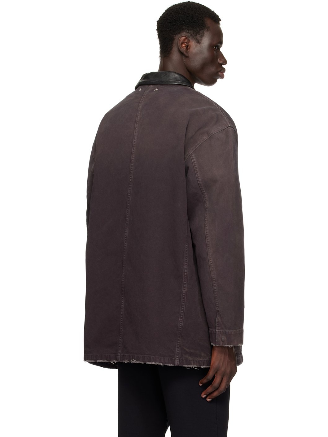 Purple Leather Collar Distressed Jacket - 3