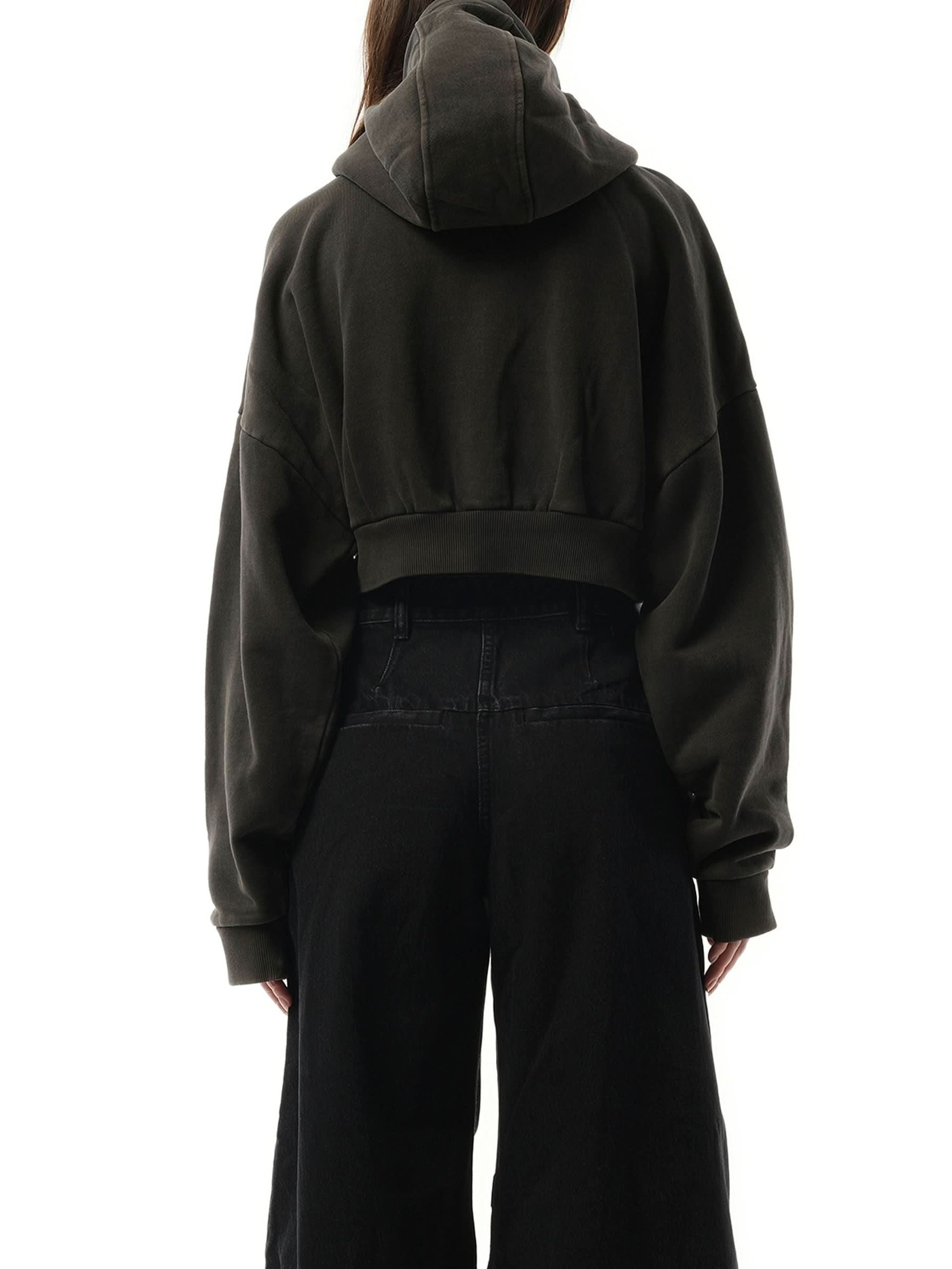 Cropped Full Zip Hoodie in Washed Black - 6