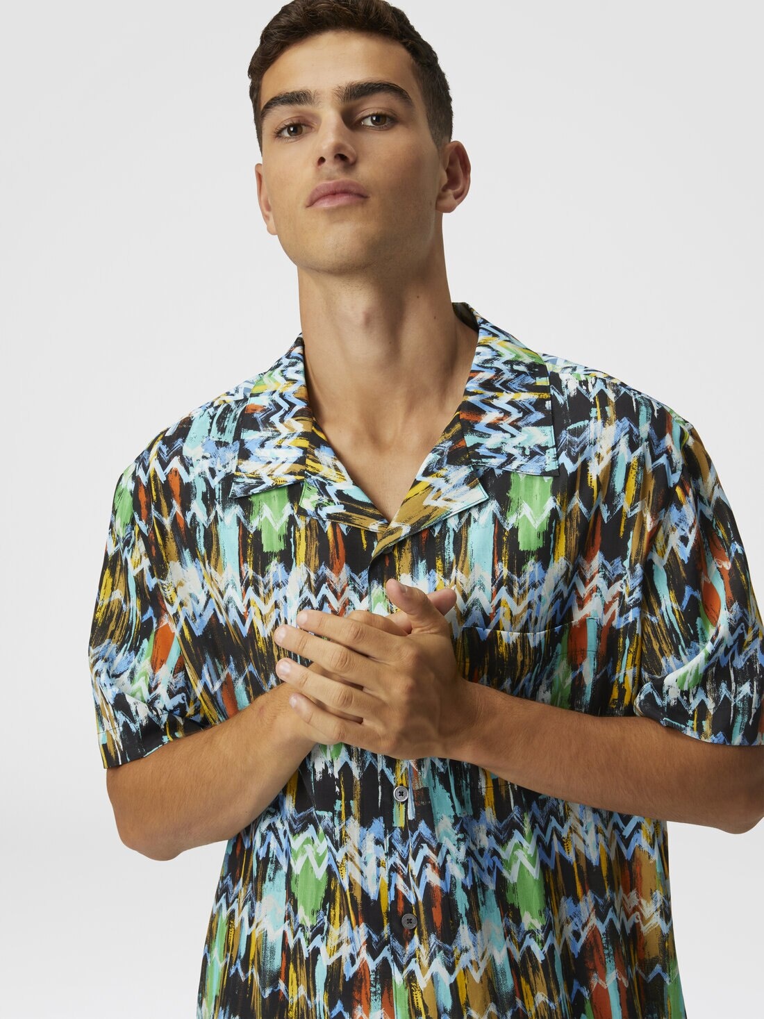 Viscose bowling shirt with zig zag print brushed effect - 4