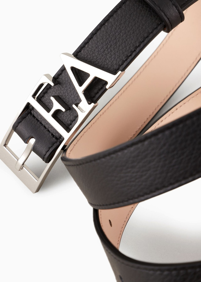 EMPORIO ARMANI Leather belt with moulded EA buckle outlook