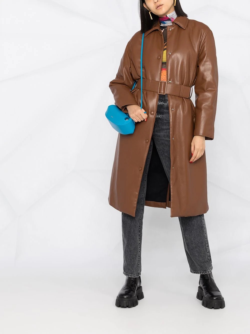 belted single-breasted coat - 2