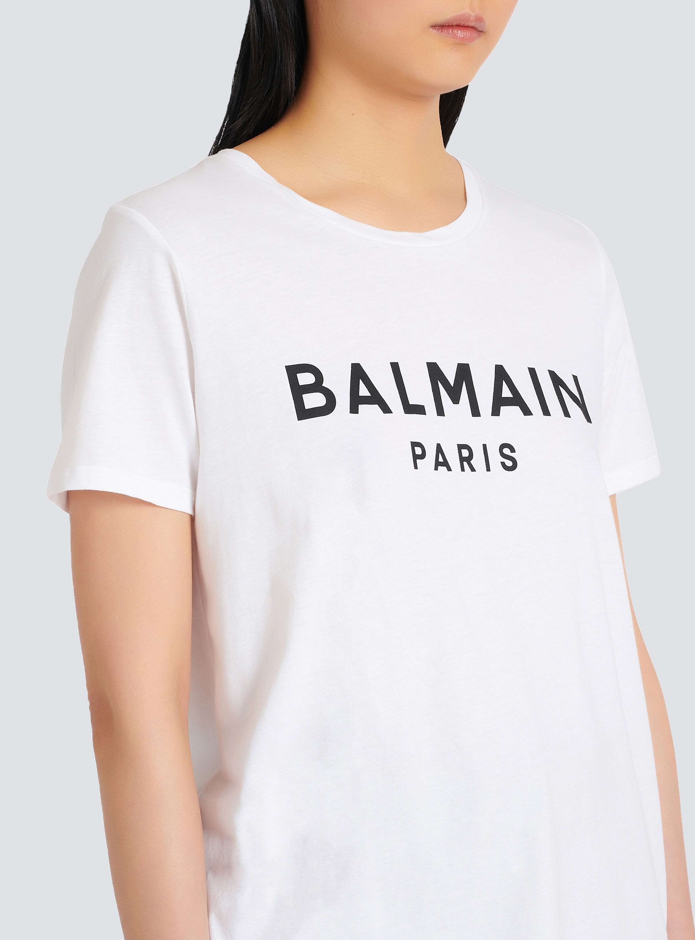 Eco-designed cotton T-shirt with flocked Balmain logo - 7