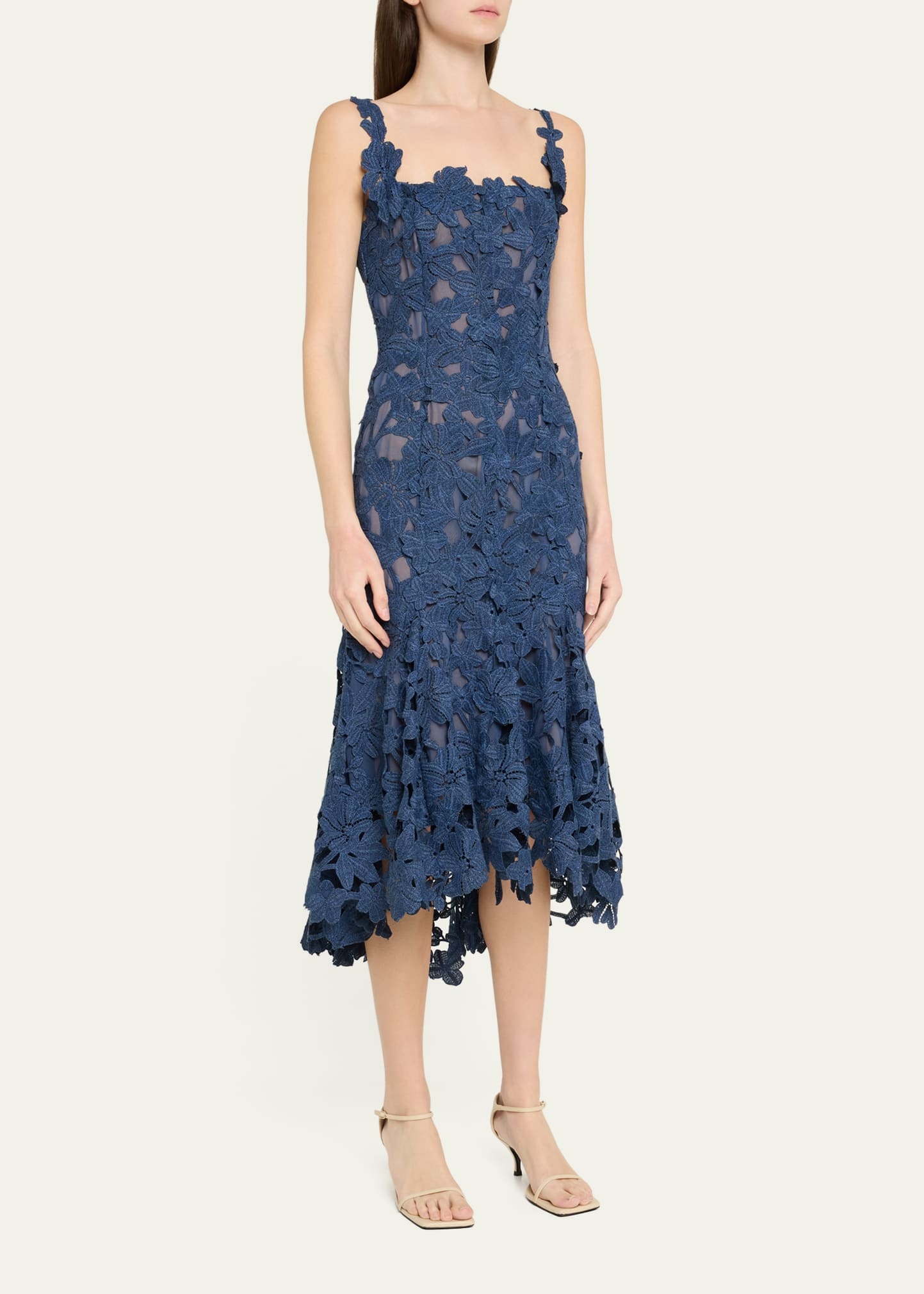 Guipure Asymmetric Trumpet Midi Day Dress - 4