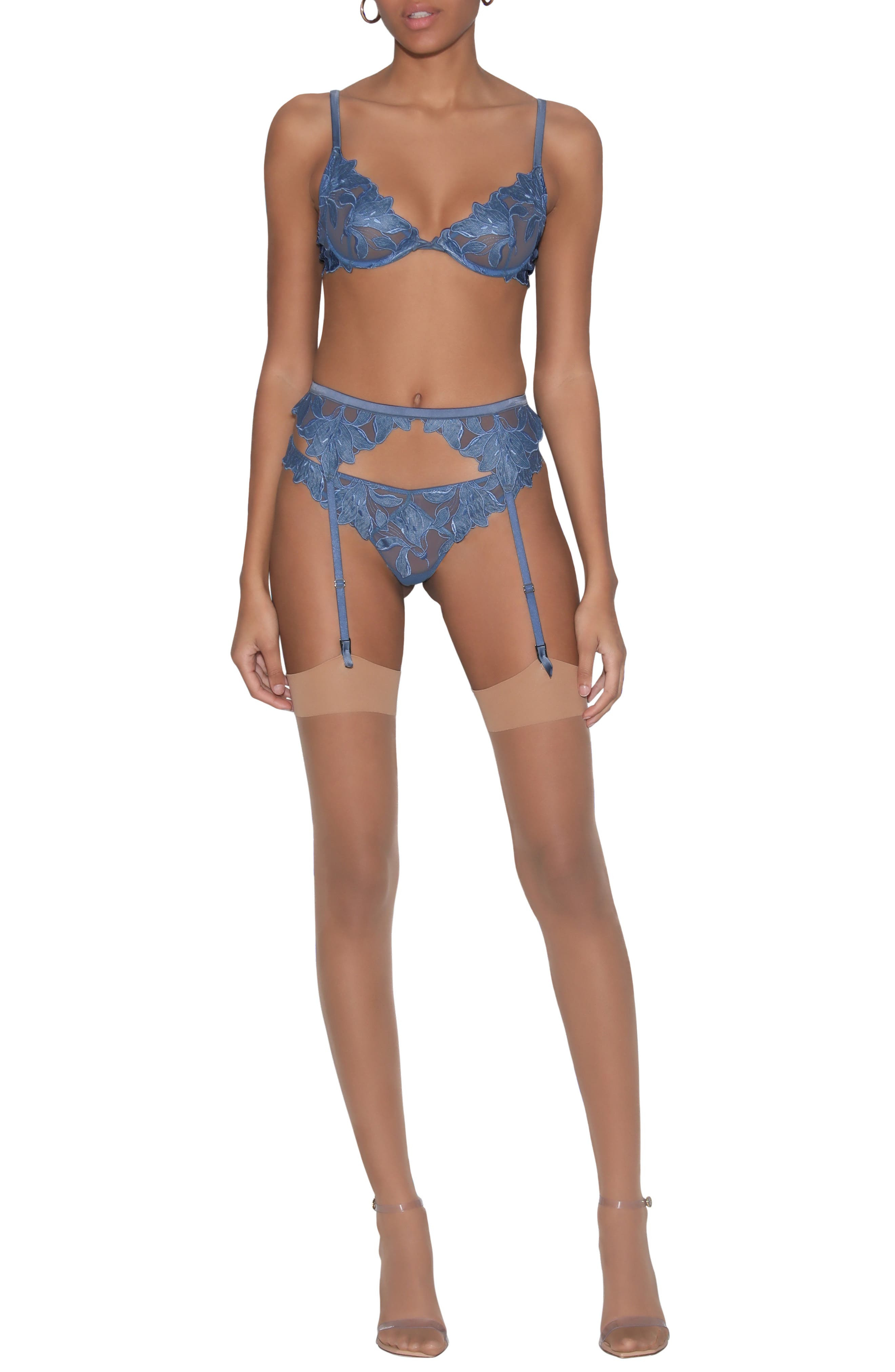 Fleur Du Mal Lily Embroidered Hipster Thong in Spring Denim at Nordstrom - 7