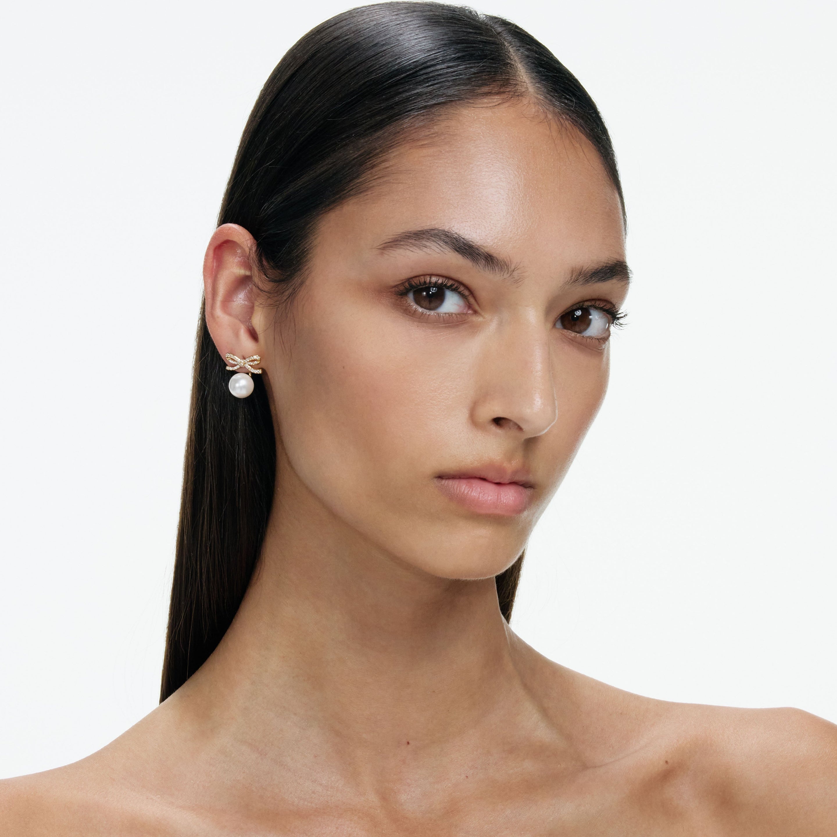 Gold Bow Pearl Jacket Earrings - 4