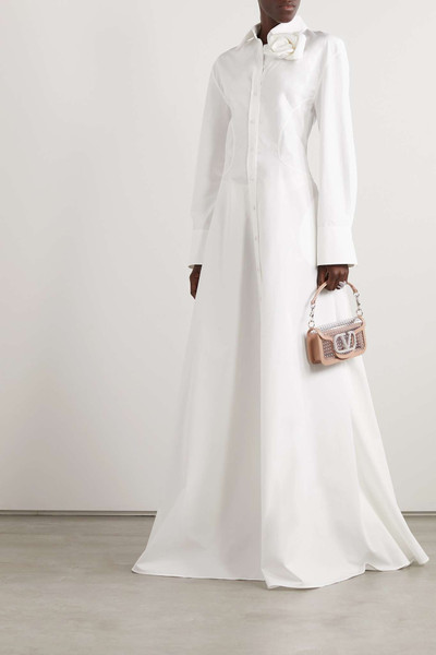 Valentino Appliquéd pleated cotton-poplin gown outlook