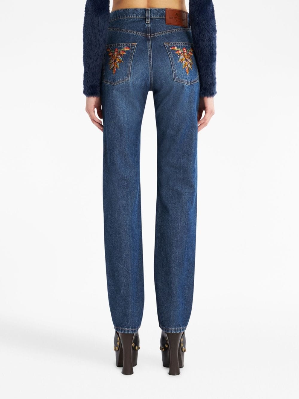 floral-embroidered high-waist jeans - 4