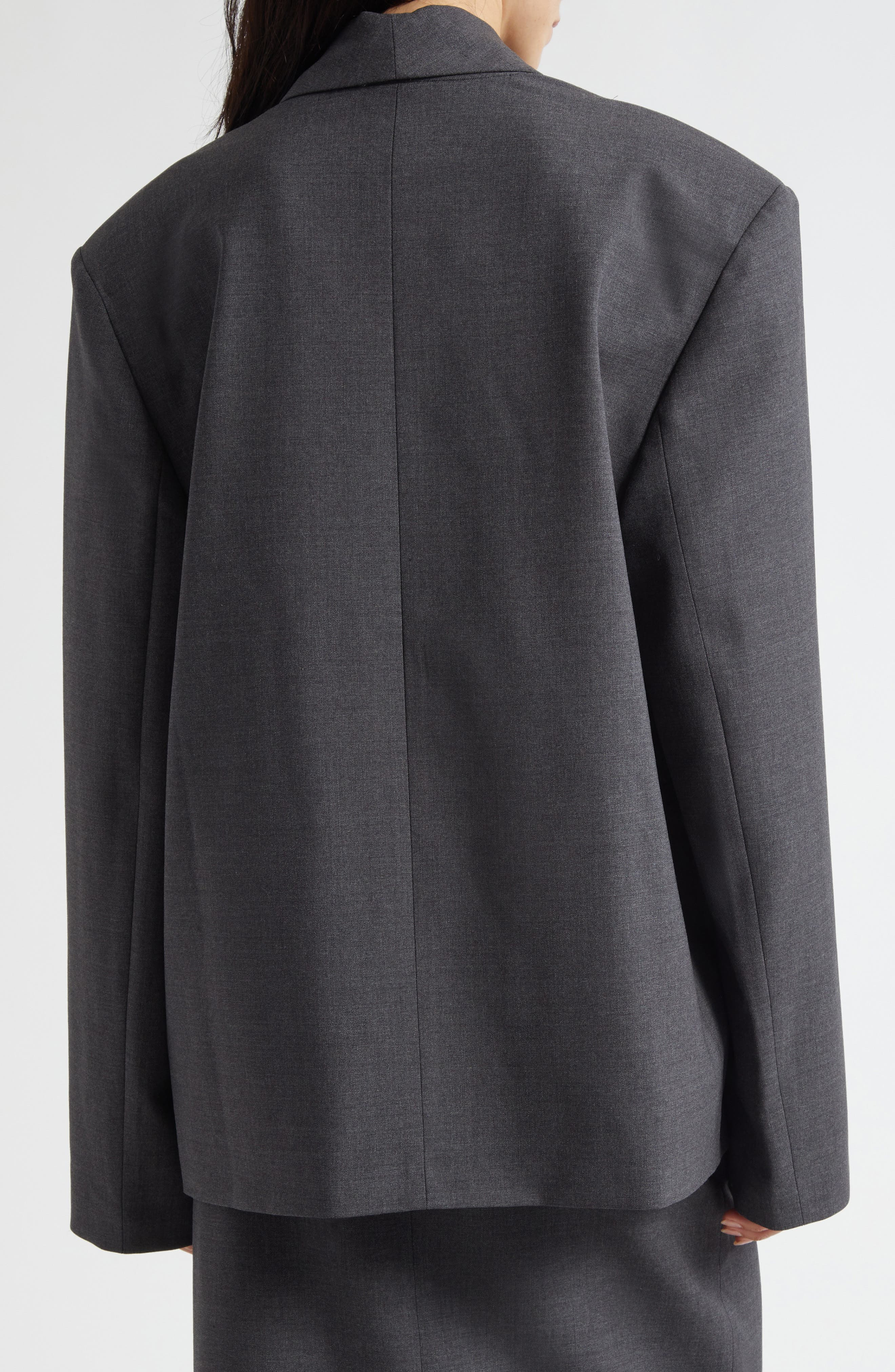 LOULOU DE SAISON Sancia Double Breasted Stretch Virgin Wool Blazer in Anthracite Melange at Nordstro - 3