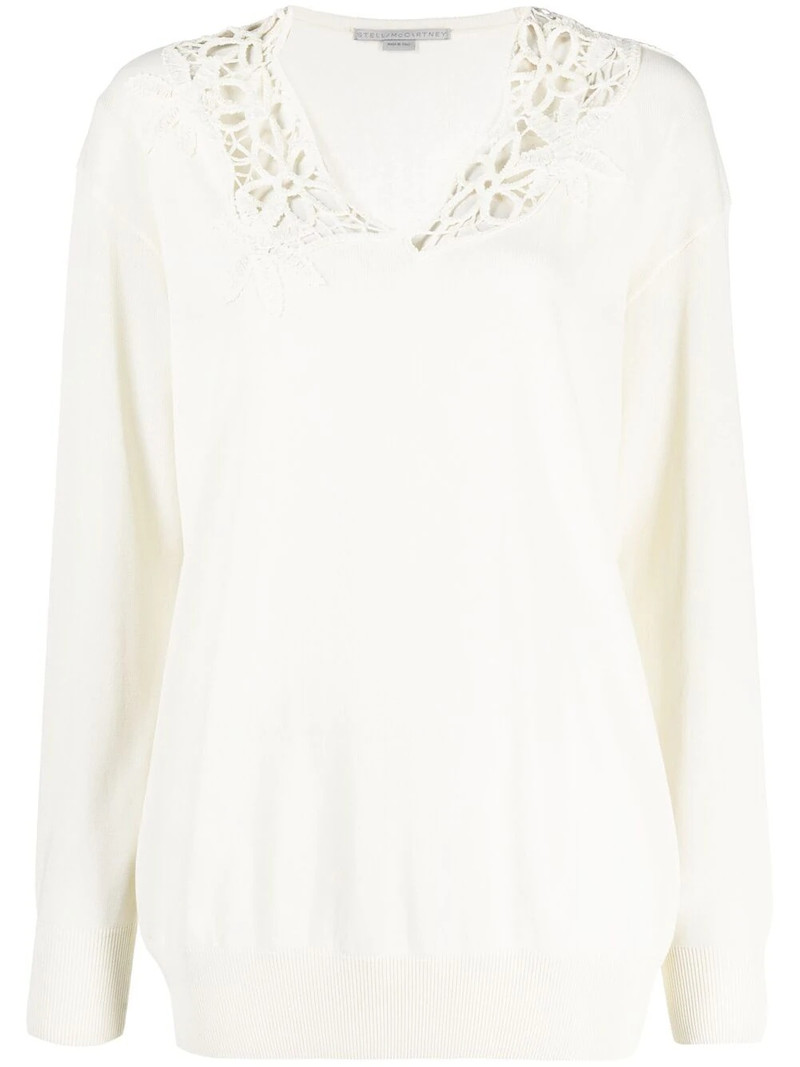 lace-detail V-neck jumper 1
