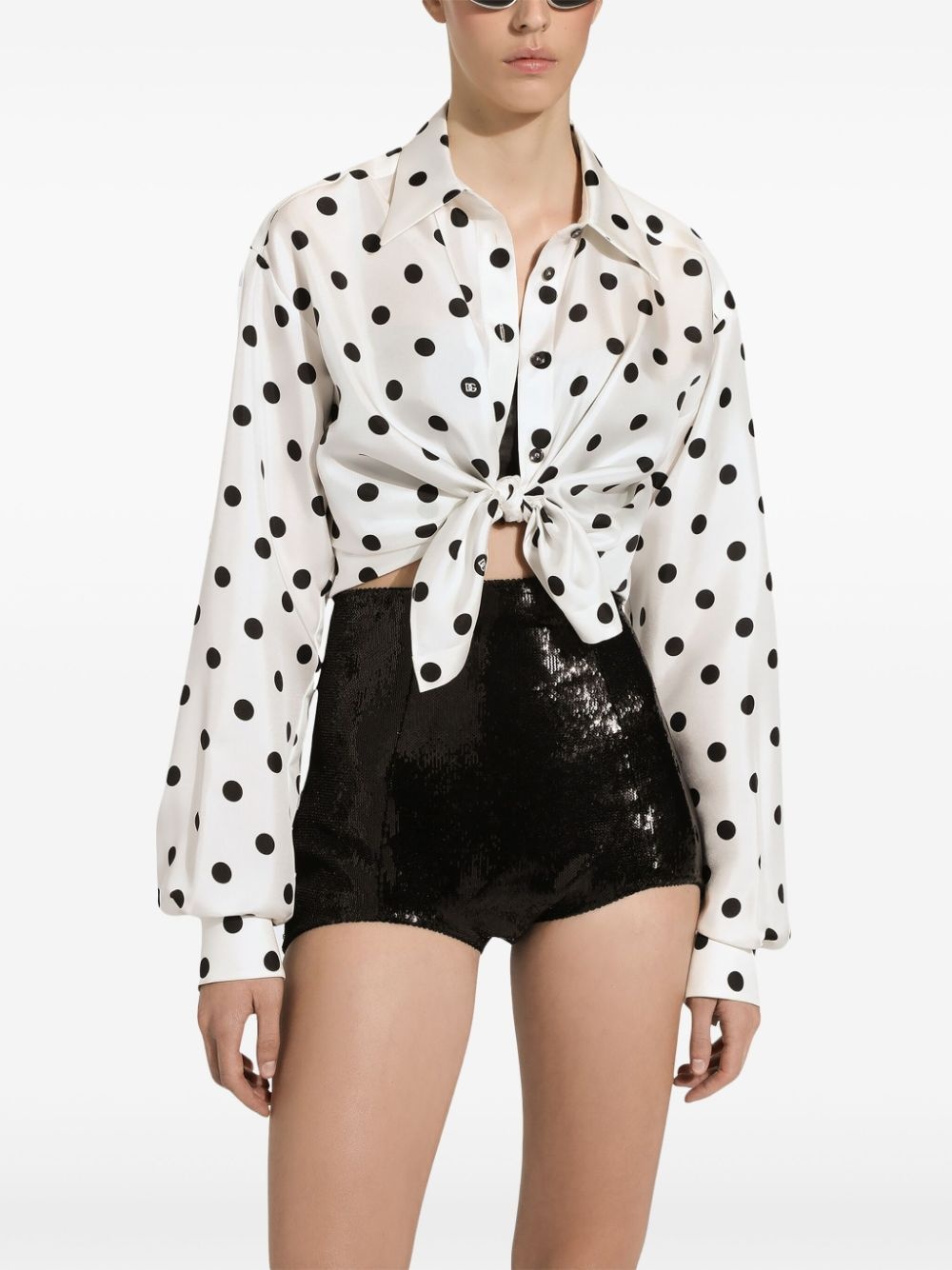 high-waisted sequinned shorts - 3