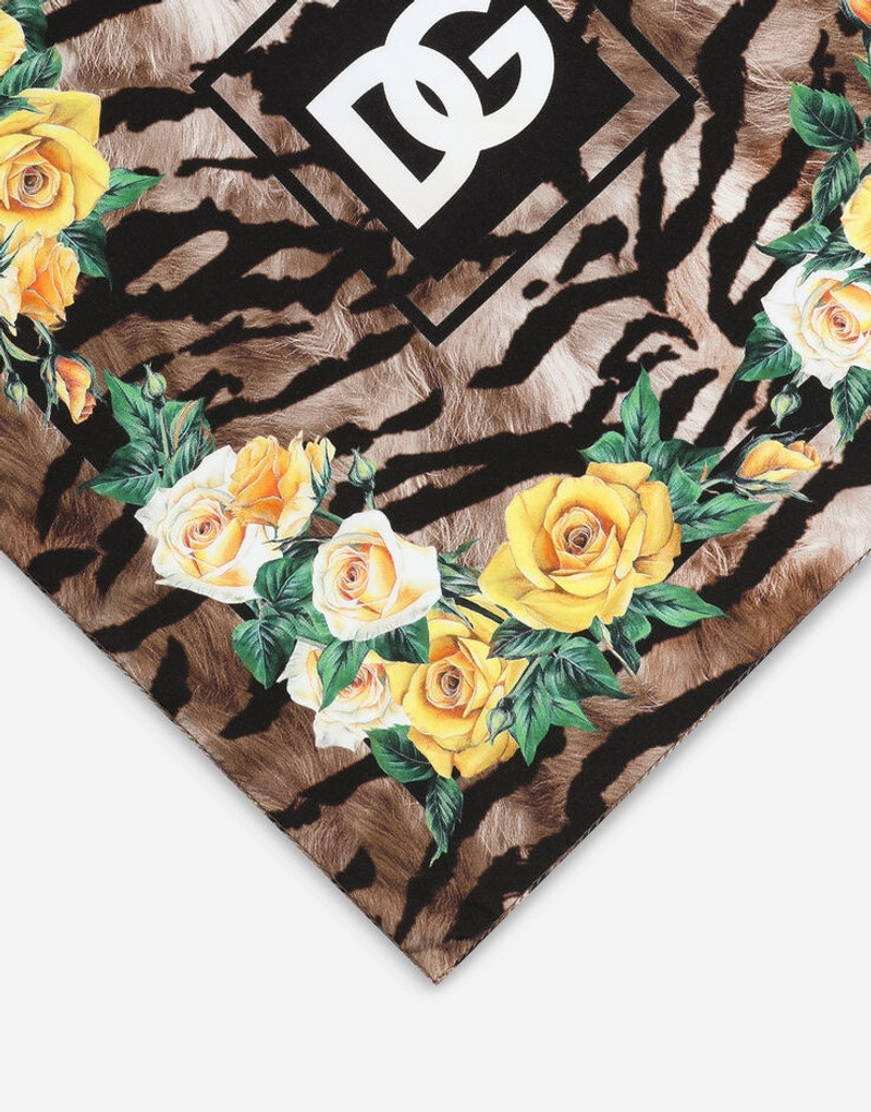 Silk bandanna with rose and tiger print 3
