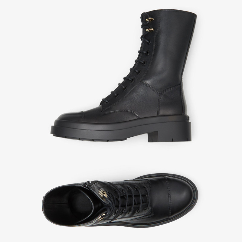 Nari Flat Black Leather Boots with Chain 5