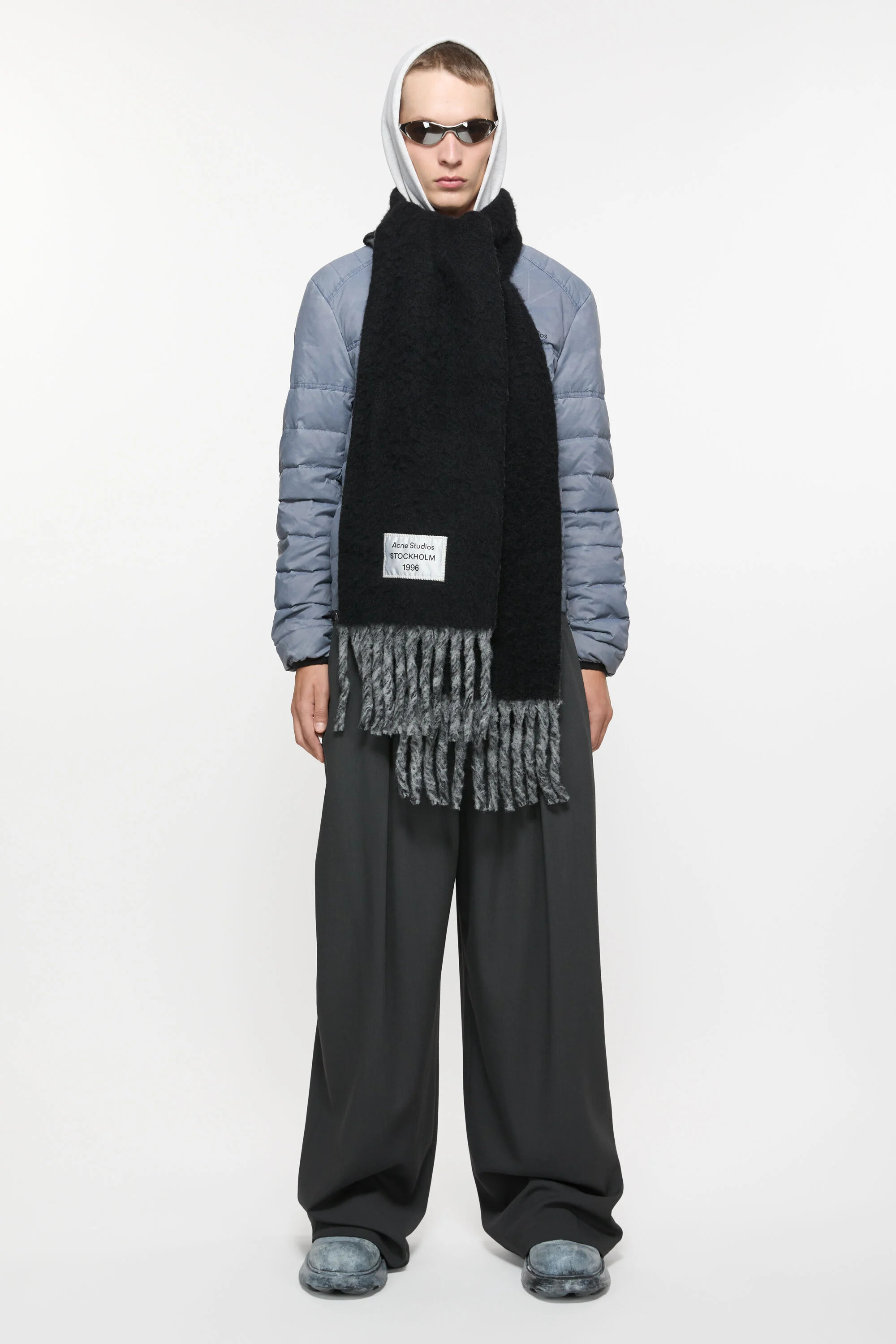 Fringed scarf logo label - Black/grey - 3