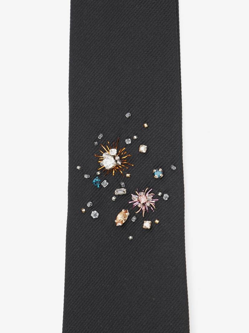 Men's Celestial Crystal Embroidery Tie in Black - 3