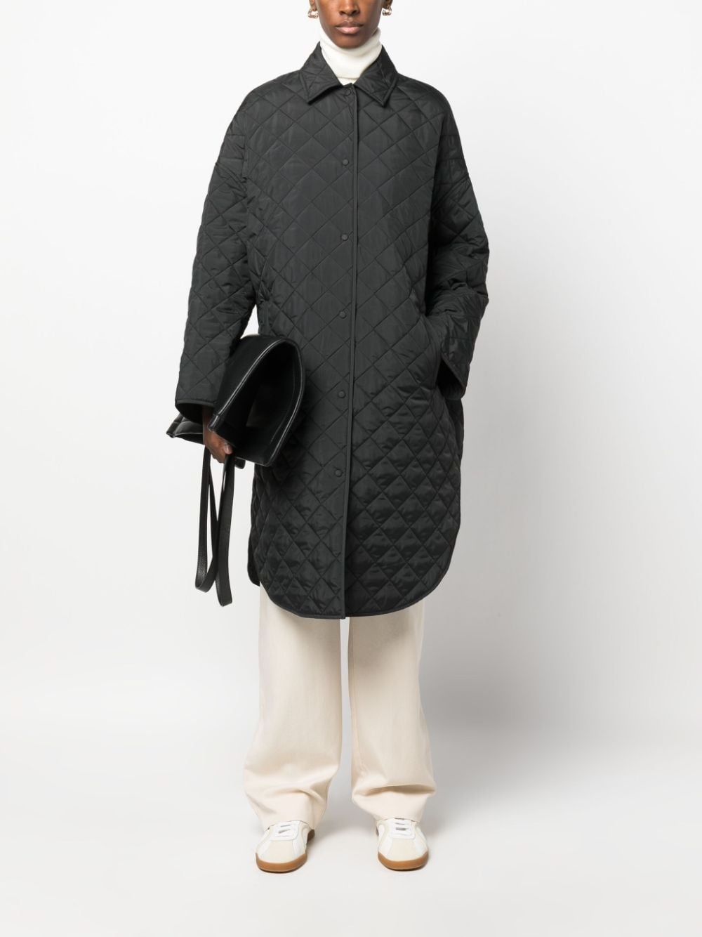 diamond-quilted single-breasted raincoat - 2